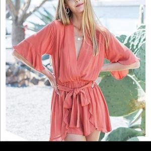 Favlux Crimson Kimono Style Ruffle Sleeve Romper